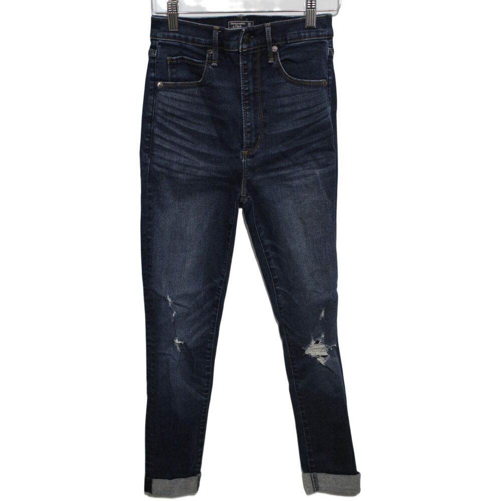 Womens Abercrombie & Fitch Ultra High Rise Super Skinny Blue Denim Jeans Sz 25 0